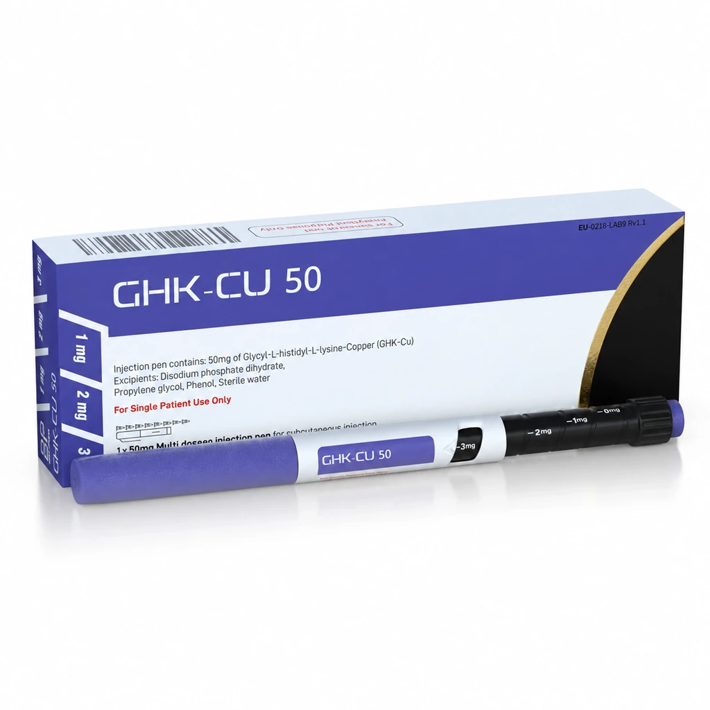 GHK-Cu 50 pen and product box.